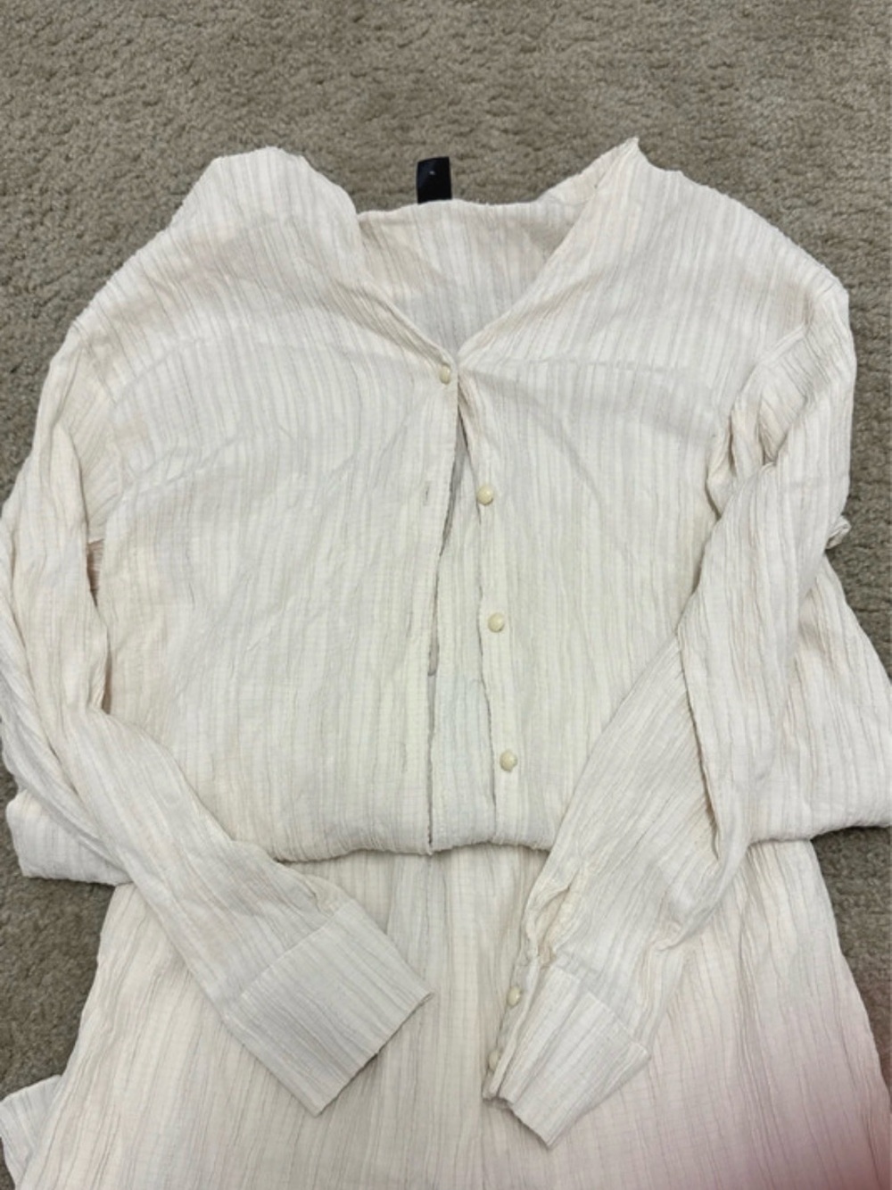 SHEIN Ivory Textured Long-Sleeve Button-Down Top